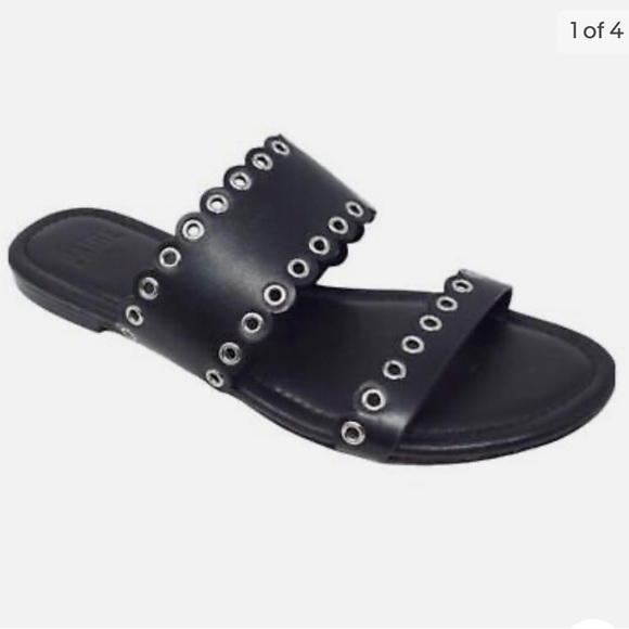 PAIGE Shoes - Paige Devyn black scalloped grommet slides, size 10